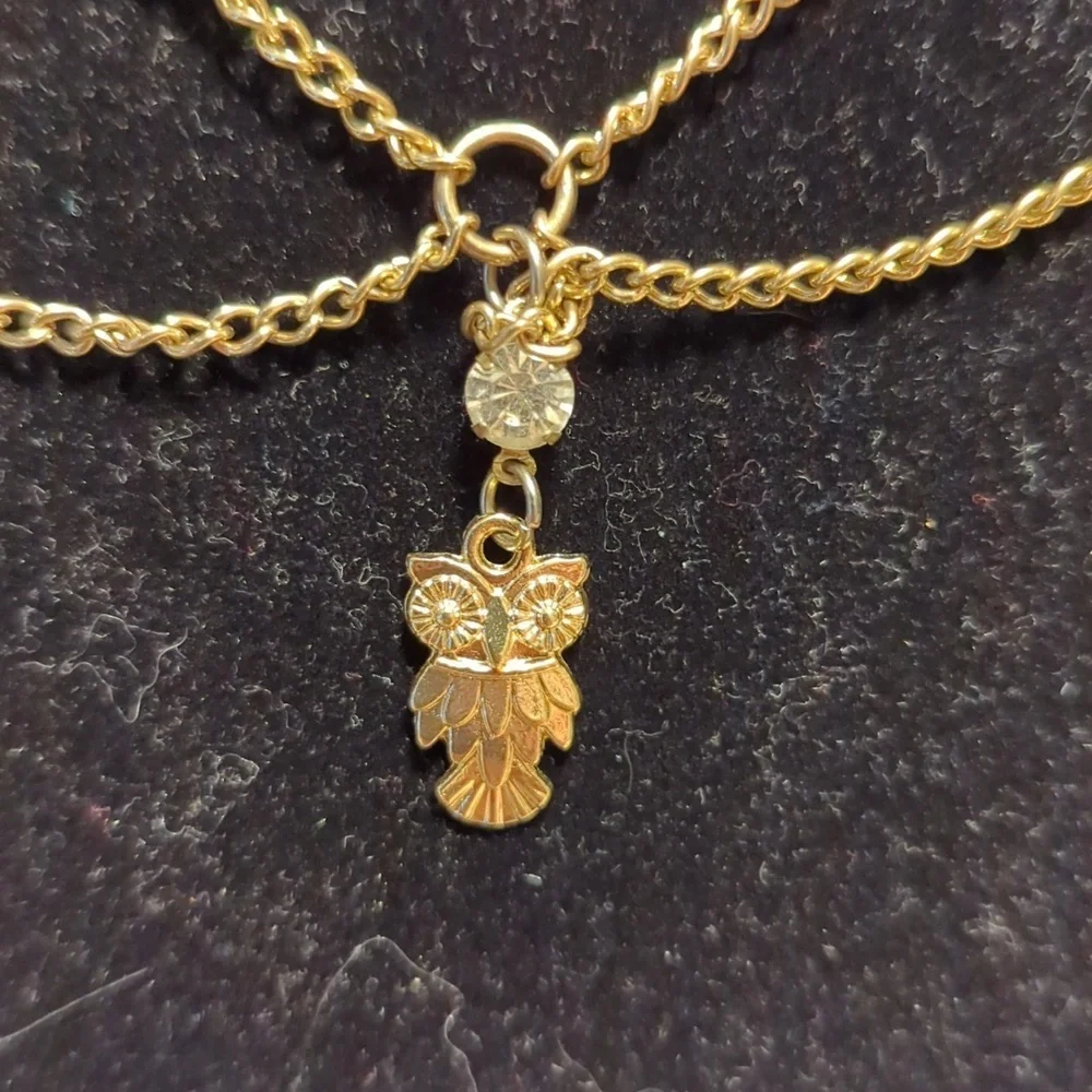 Rhinestone double chain owl necklace - Picture 2 of 2